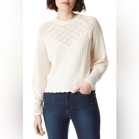 Sam Edelman - NWT Aura Ivory Crochet Long Sleeve Scalloped Sweater Size Small - Picture 1 of 11